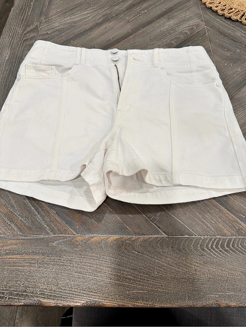 Rivete Double Shank High Rise Denim Short White Waist 28